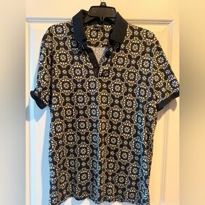 Express Men’s Black and White Floral Polo Shirt